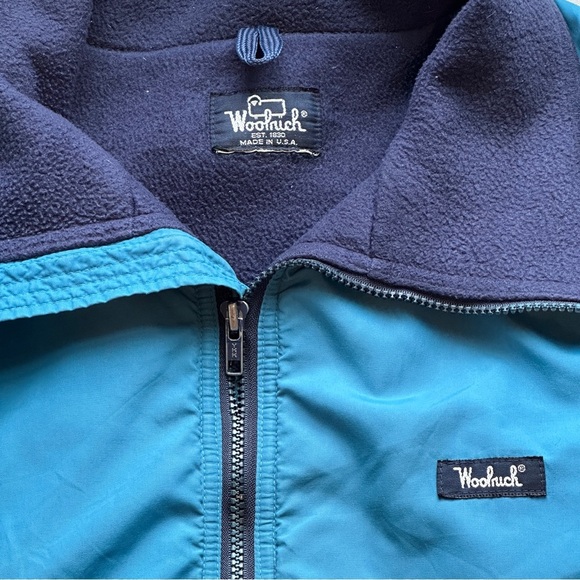 Vintage 1990s Woolrich Logo Patch Fleece-Lined Jacket Bright Blue Men’s XL - Picture 4 of 4